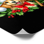 Merry Christmas Puppy Santa Hat Holly Sign Premium Poster (Hoek)