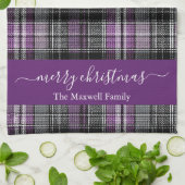 Merry Christmas purple tartan plaid script name Theedoek (Gevouwen)