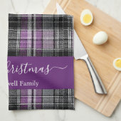 Merry Christmas purple tartan plaid script name Theedoek (Quarter Fold)