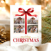 Merry Christmas Red Bow Feestdagenkaart
