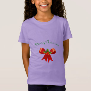 MERRY CHRISTMAS Red Bow met Holly Festive Modern T-shirt