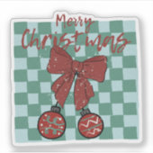 Merry Christmas Red Bow Ornaments Design Sticker (Voorkant)