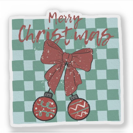 Merry Christmas Red Bow Ornaments Design Sticker (Voorkant)