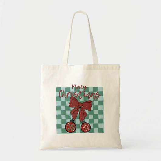 Merry Christmas Red Bow Ornaments Design Tote Bag (Voorkant)