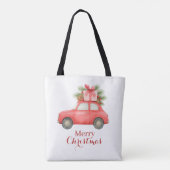 Merry Christmas Red Car – Personalized Holiday  Draagtas (Achterkant)