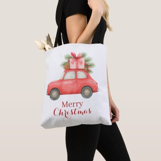 Merry Christmas Red Car – Personalized Holiday  Draagtas (Dichtbij)