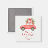 Merry Christmas Red Car – Personalized Holiday  Magneet (Voorkant / Achterkant)