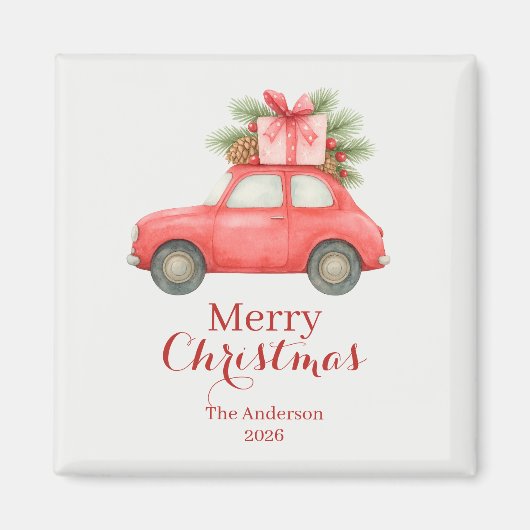 Merry Christmas Red Car – Personalized Holiday  Magneet (Voorkant)