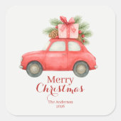 Merry Christmas Red Car – Personalized Holiday Vierkante Sticker (Voorkant)