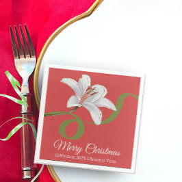 Merry Christmas Red Floral Name Cocktail Napkin Servet