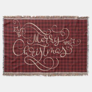 Merry Christmas Red Gingham Script Typografie Deken