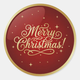 Merry Christmas Red Glossy  Ronde Sticker