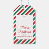 Merry Christmas Red Green Stripes Cadeau Label Cadeaulabel (Voorkant)