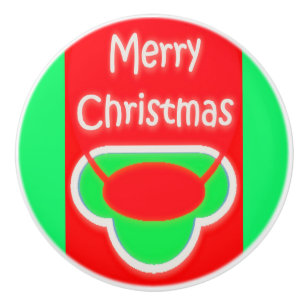 MERRY CHRISTMAS RED GREEN TEXTED CERAMIC PULL KERAMISCHE KNOP
