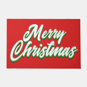 Merry Christmas Red Green Typography Script Deurmat