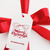Merry Christmas red hand-drawn bow retro Cadeaulabel