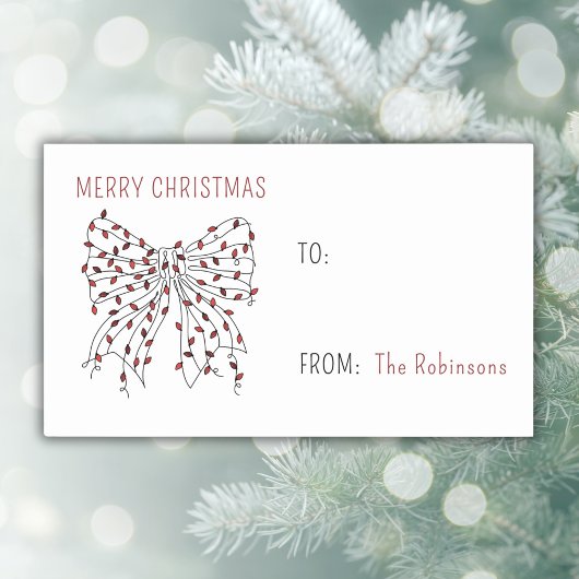 Merry Christmas Red Light String Bow Minimal Rechthoekige Sticker
