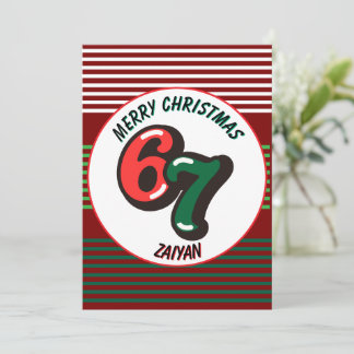 Merry Christmas Red Numbers 6 & 7 Custom Name Feestdagenkaart