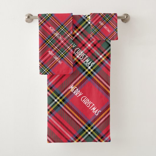 MERRY CHRISTMAS RED PLAID BATH TOWEL SET BAD HANDDOEK (Insitu)