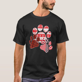 Merry Christmas Red Plaid Candy Cane Hond Paw Prin T-shirt