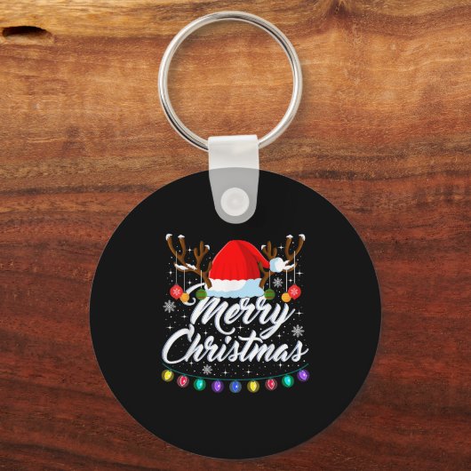 Merry Christmas Red Santa Hat Reindeer Xmas Matchi Sleutelhanger (Voorkant)