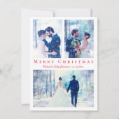 Merry Christmas Red Script 3 foto's bruiloft Feestdagenkaart (Voorkant)