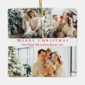 Merry Christmas Red Script 3 foto's Collage Famili Keramisch Ornament (Voorkant)