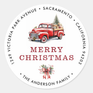 Merry Christmas Red Truck Retouradres Labels