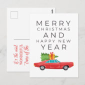 MERRY CHRISTMAS Red Vintage Car. Briefkaart (Voorkant / Achterkant)