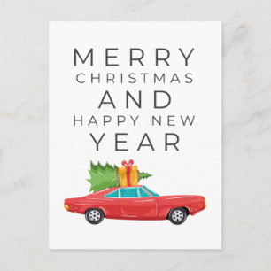 MERRY CHRISTMAS Red Vintage Car. Briefkaart
