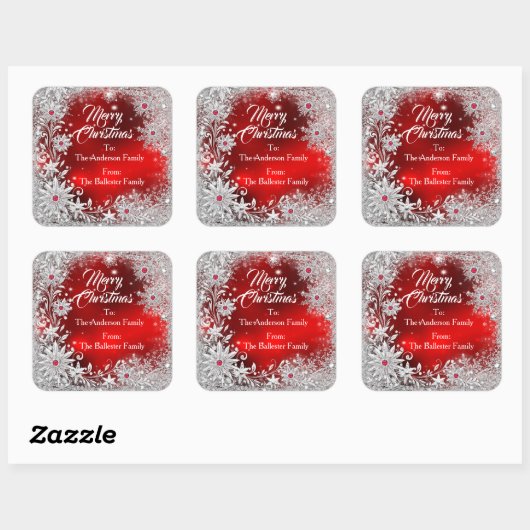 Merry Christmas Red White snowflakes red gems Vierkante Sticker (Vel)