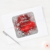 Merry Christmas Red White snowflakes red gems Vierkante Sticker (Envelop)