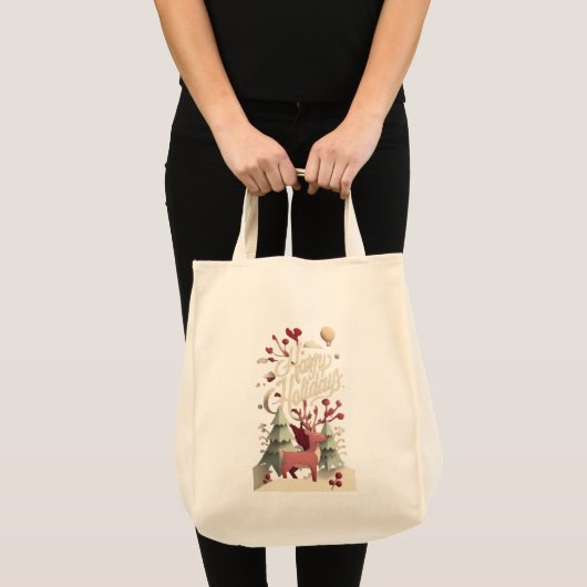 Merry Christmas Reindeer Canvas Tote Bag  (Devant (produit))