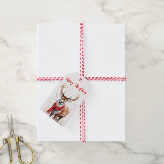 Merry Christmas Reindeer Gift Label Cadeaulabel (Met Touw)