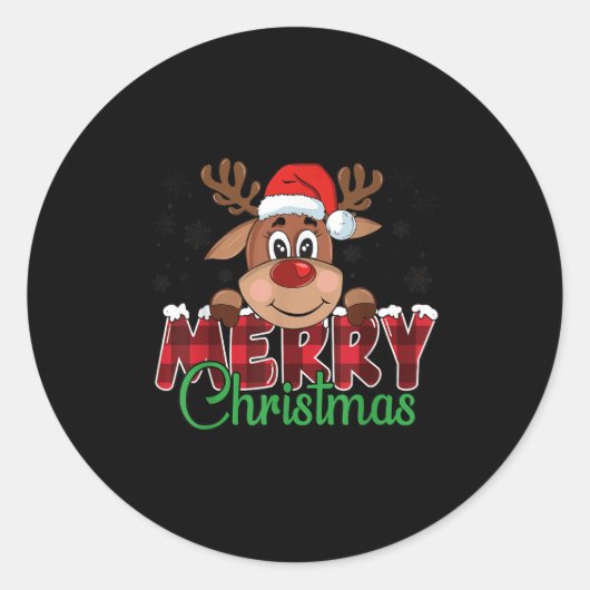 Merry Christmas Reindeer Men Women Family Matching Ronde Sticker (Voorkant)