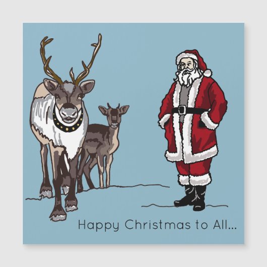 Merry Christmas Reindeer & Santa Holiday Magnet (Devant)