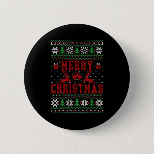 Merry Christmas Reindeer Snowflake Ugly Christmas  Ronde Button 5,7 Cm (Voorkant)