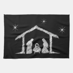 Merry CHRISTmas Religious Chalkboard Natitivity Theedoek