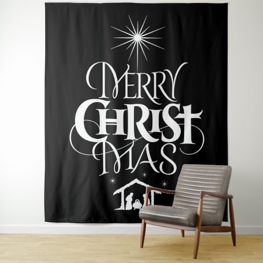 Merry CHRISTmas Religious Decotation Black White Wandkleed (In situ)