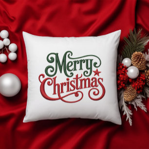 Merry Christmas Retro Borduurwerk Typografie Kussen