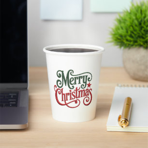 Merry Christmas Retro Borduurwerk Typografie Papieren Bekers