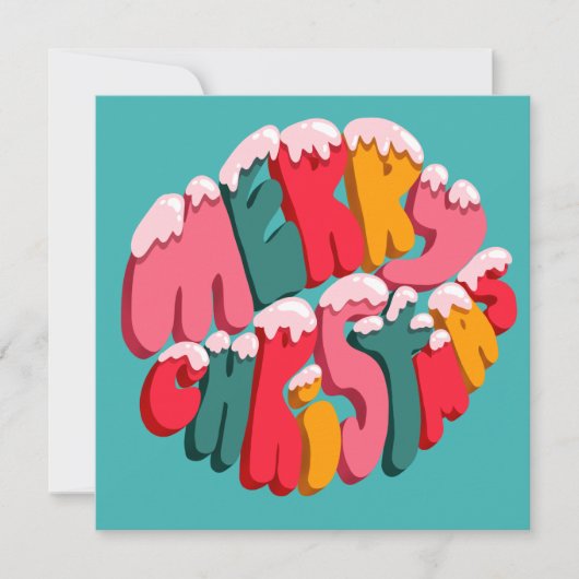 Merry Christmas Retro Bubble Letters Snow Cute (Voorkant)
