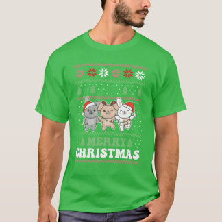 Merry Christmas Retro Ugly Christmas Bunny grappig T-shirt