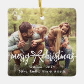 Merry Christmas Ribbon & Bow Modern Photo Collage Keramisch Ornament (Voorkant)