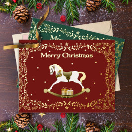 Merry Christmas Rocking Horse Gold Foil Postcard  Folie Feestdagen Briefkaart