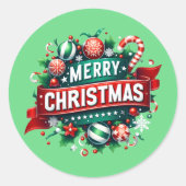 Merry Christmas Ronde Sticker (Voorkant)