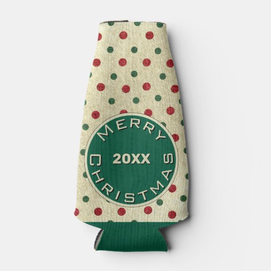 Merry Christmas Rood Groen Retro Stippen Patroon Flesjeskoeler (Voorkant)