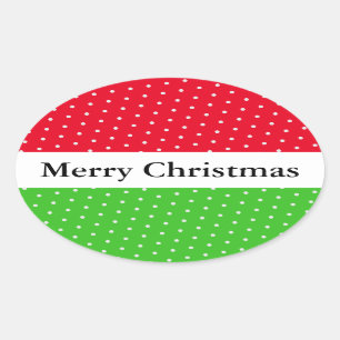 MERRY CHRISTMAS Rood Groen Witte Stippen Strepen Ovale Sticker
