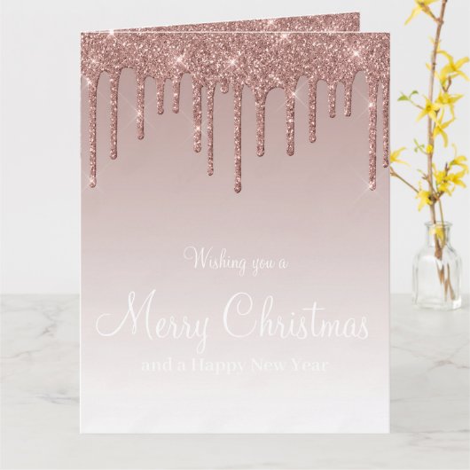 Merry Christmas Roos Gold Drip Glam Meisje Kaart (Gele Bloem)