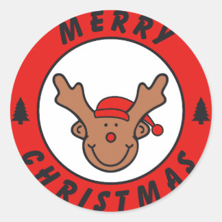 Merry Christmas Rudolf Rentier mit baum Ronde Sticker